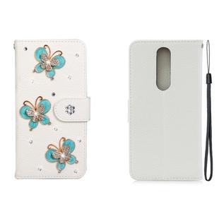 For Nokia 5.1 Horizontal Flip Solid Color Rhinestones Leather Case with Card Slot & Wallet & Holder(Three Butterflies)