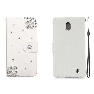 For Nokia 1 Plus Horizontal Flip Solid Color Rhinestones Leather Case with Card Slot & Wallet & Holder(Diagonal Flower)