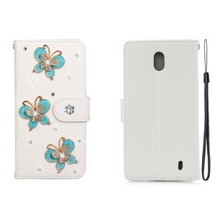 For Nokia 1 Plus Horizontal Flip Solid Color Rhinestones Leather Case with Card Slot & Wallet & Holder(Three Butterflies)