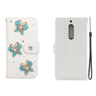 For Nokia 5 Horizontal Flip Solid Color Rhinestones Leather Case with Card Slot & Wallet & Holder(Three Butterflies)
