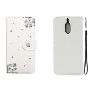 For Nokia 6 Horizontal Flip Solid Color Rhinestones Leather Case with Card Slot & Wallet & Holder(Diagonal Flower)