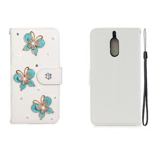 For Nokia 6 Horizontal Flip Solid Color Rhinestones Leather Case with Card Slot & Wallet & Holder(Three Butterflies)