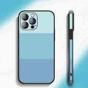 For iPhone 13 Pro Max Tricolor Gradient Lambskin Phone Case(Cyan-blue)