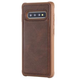 For Galaxy S10+ Magnetic Shockproof PC + TPU + PU Leather Protective Case(Coffee)