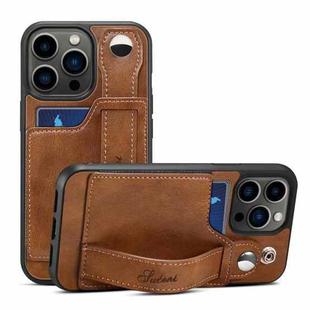 For iPhone 14 Pro Suteni 215 Wrist Strap PU Phone Case(Brown)