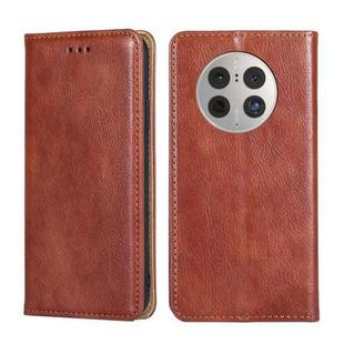 For Huawei Mate 50 Pro Gloss Oil Solid Color Magnetic Leather Phone Case(Brown)