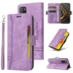 For Xiaomi Poco M3 / Redmi 9T BETOPNICE Dual-side Buckle Leather Phone Case(Purple)