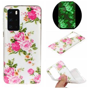 For Huawei P40 Luminous TPU Mobile Phone Protective Case(Rose Flower)