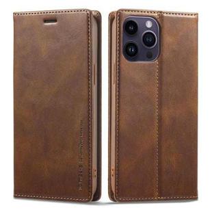 For iPhone 14 Pro Max LC.IMEEKE RFID Anti-theft Leather Phone Case(Brown)