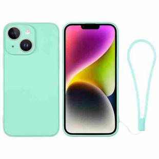 For iPhone 14 Silicone Phone Case with Wrist Strap(Mint Green)