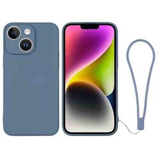 For iPhone 14 Silicone Phone Case with Wrist Strap(Grey Blue)