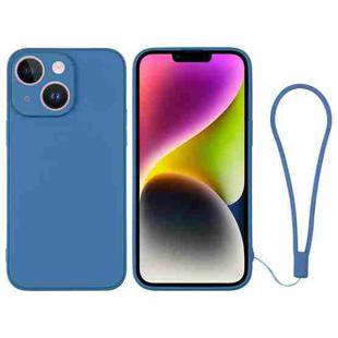 For iPhone 14 Silicone Phone Case with Wrist Strap(Blue)