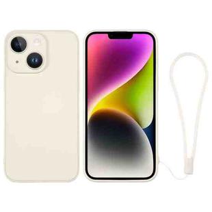 For iPhone 14 Plus Silicone Phone Case with Wrist Strap(White)