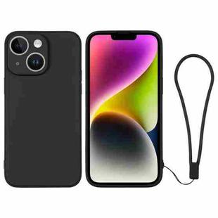 For iPhone 14 Plus Silicone Phone Case with Wrist Strap(Black)
