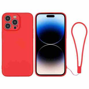 For iPhone 14 Pro Silicone Phone Case with Wrist Strap(Red)