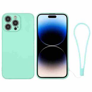 For iPhone 14 Pro Silicone Phone Case with Wrist Strap(Mint Green)