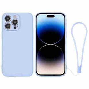 For iPhone 14 Pro Silicone Phone Case with Wrist Strap(Light Blue)