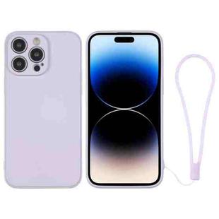 For iPhone 14 Pro Silicone Phone Case with Wrist Strap(Light Purple)