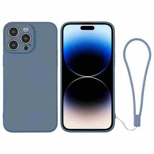 For iPhone 14 Pro Silicone Phone Case with Wrist Strap(Grey Blue)