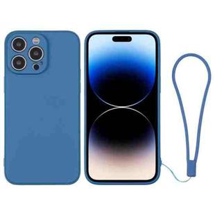 For iPhone 14 Pro Silicone Phone Case with Wrist Strap(Blue)