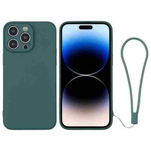 For iPhone 14 Pro Silicone Phone Case with Wrist Strap(Deep Green)