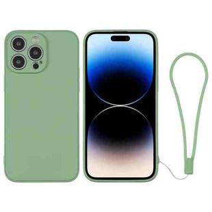 For iPhone 14 Pro Max Silicone Phone Case with Wrist Strap(Matcha Green)