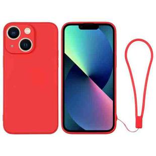 For iPhone 13 mini Silicone Phone Case with Wrist Strap(Red)