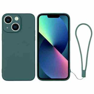 For iPhone 13 mini Silicone Phone Case with Wrist Strap(Deep Green)