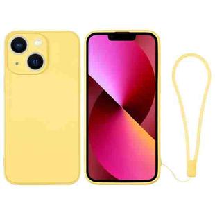 For iPhone 13 Silicone Phone Case with Wrist Strap(Yellow)