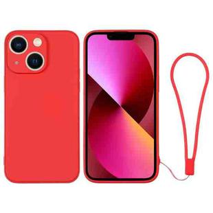For iPhone 13 Silicone Phone Case with Wrist Strap(Red)
