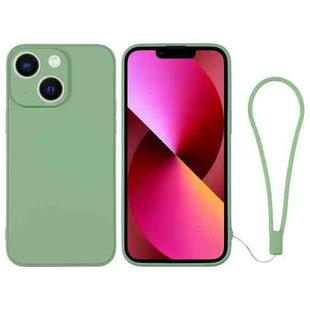 For iPhone 13 Silicone Phone Case with Wrist Strap(Matcha Green)