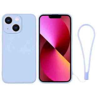 For iPhone 13 Silicone Phone Case with Wrist Strap(Light Blue)