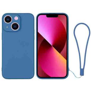 For iPhone 13 Silicone Phone Case with Wrist Strap(Blue)