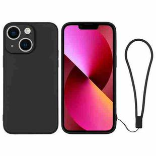 For iPhone 13 Silicone Phone Case with Wrist Strap(Black)
