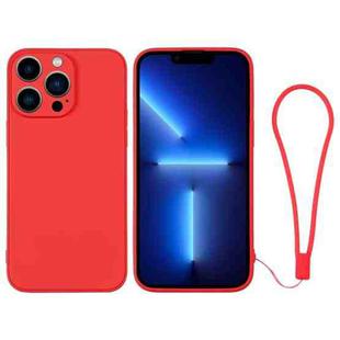 For iPhone 13 Pro Silicone Phone Case with Wrist Strap(Red)
