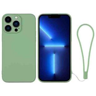 For iPhone 13 Pro Silicone Phone Case with Wrist Strap(Matcha Green)