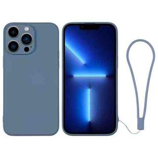 For iPhone 13 Pro Silicone Phone Case with Wrist Strap(Grey Blue)