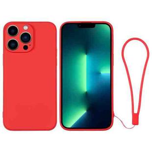 For iPhone 13 Pro Max Silicone Phone Case with Wrist Strap(Red)