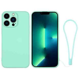 For iPhone 13 Pro Max Silicone Phone Case with Wrist Strap(Mint Green)