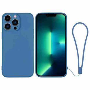 For iPhone 13 Pro Max Silicone Phone Case with Wrist Strap(Blue)