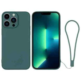 For iPhone 13 Pro Max Silicone Phone Case with Wrist Strap(Deep Green)