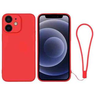 For iPhone 12 mini Silicone Phone Case with Wrist Strap(Red)