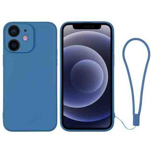 For iPhone 12 mini Silicone Phone Case with Wrist Strap(Blue)