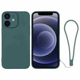 For iPhone 12 mini Silicone Phone Case with Wrist Strap(Deep Green)
