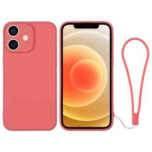 For iPhone 12 Silicone Phone Case with Wrist Strap(Orange Red)
