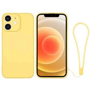 For iPhone 12 Silicone Phone Case with Wrist Strap(Yellow)