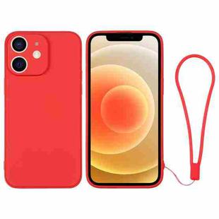 For iPhone 12 Silicone Phone Case with Wrist Strap(Red)