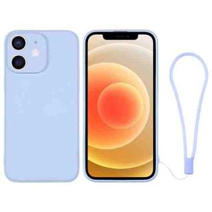 For iPhone 12 Silicone Phone Case with Wrist Strap(Light Blue)