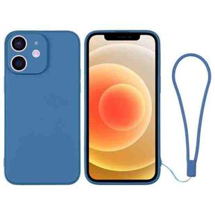 For iPhone 12 Silicone Phone Case with Wrist Strap(Blue)