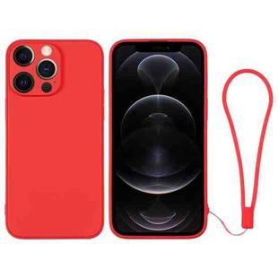 For iPhone 12 Pro Silicone Phone Case with Wrist Strap(Red)